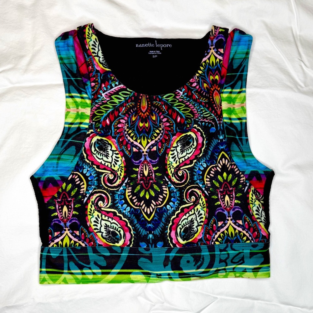 NANETTE LEPORE PLAY CREOLE CROP ATHLETIC BRA TOP BUILT IN BRA SMALL